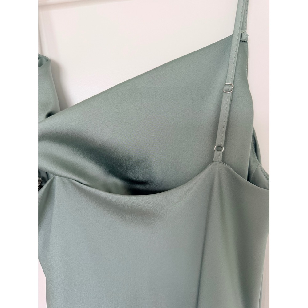 Birdy Grey Lisa Matte Satin Midi Dress Sage Green Cowl Neck XS - Picture 3 of 4